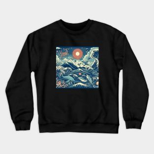 The Sea Wave and Sea Monster in Japanese Style Crewneck Sweatshirt